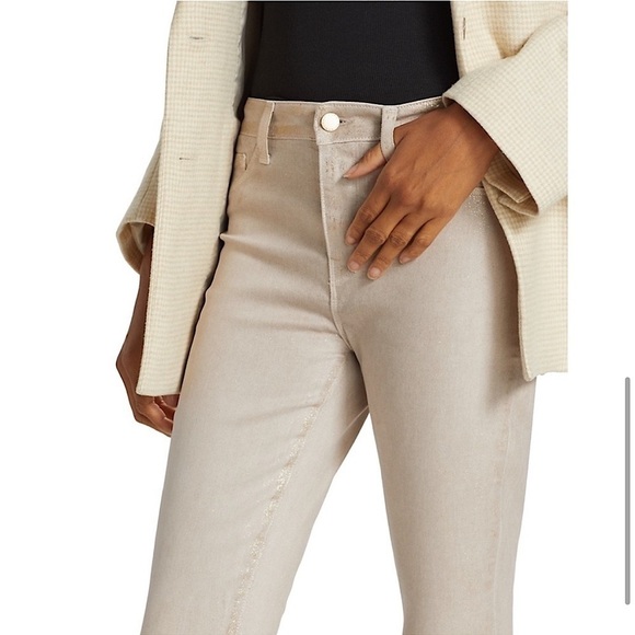 NEW L'AGENCE Margot High Waist Ankle Crop Glitter Coated Denim Skinny Jeans 30 - Picture 6 of 12